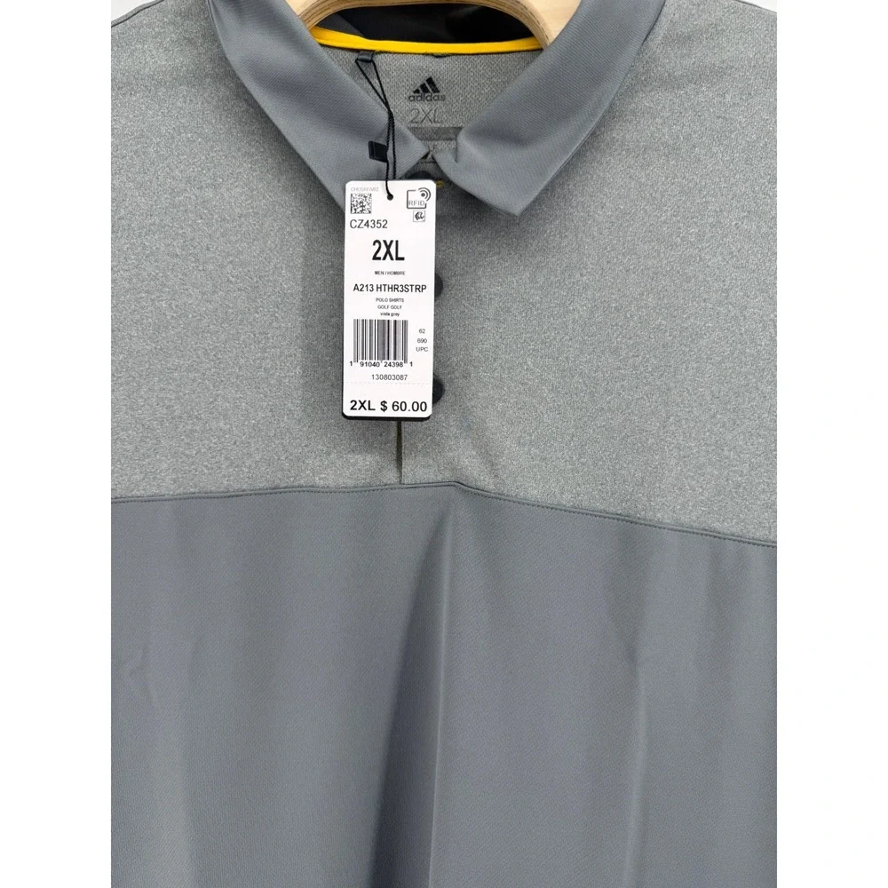 Adidas Golf Polo Shirt 2XL Mens Vista Grey Heather Colorblock 3-Stripe CZ4352